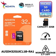 ADATA 32GB MICROSDHC CARD WITH ADAPTER UHS-I CLASS10 AUSDH32GUICL10-RA1 รับประกันตลอดอายุการใช้งาน
