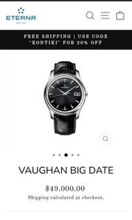 公價$49000 二手超值優惠價 瑞士 綺年華 Eterna Big Date Vaughan 大日曆 經典正裝 自動上鍊 Eterna Matic 機械錶 透視底蓋 做工精細 配黑色皮帶 另外跟原裝