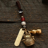Gantungan Kunci Keychain Kucing Hoki Koin Kuno Labu Kuningan Keberuntungan