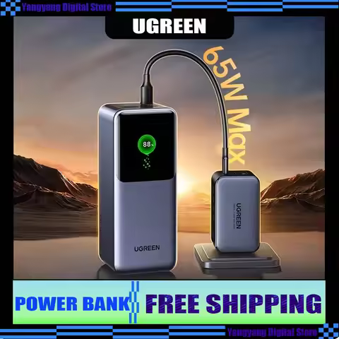 UGREEN 20000mAh Power Bank 165W Fast Charging Built-in 65CM Cable Portable External Battery For iPho