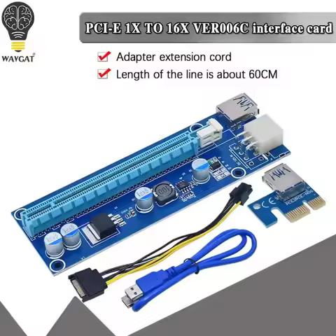 VER006C PCI-E Riser Card 006C PCIE 1X to 16X Extender USB 3.0 Cable SATA to 6Pin Power Cord for Grap