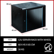 AmpAudio 12U Wall Mount Server Rack Cabinet with Glass Door & FREE Tray