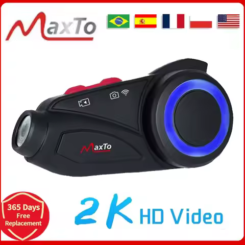 Maxto M3S Motorcycle Helmet Headset Bluetooth Intercom Waterproof Lens WiFi 1440p Video Recorder DVR