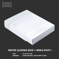 White Sliding Box (21 x 21 x 5 cm) Frosted Matte Lid - White Slide Drawer Box Outer Size 22 x 22 x 5