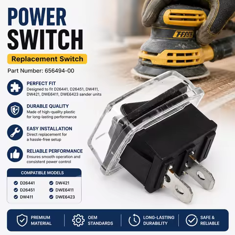656494-00 Power On Off Switch for D26441 D26451 DW411 DW421 DWE6411 DWE6423 Sander Black Plastic Rep
