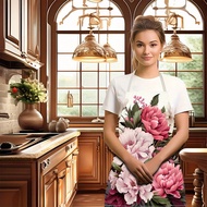 Linen Apron with Colorful 3D Rose Pattern  Linen Apron dengan Corak Mawar 3D Berwarna-warni