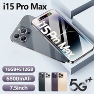 2023 ใหม่ i15 Max Asli 7.5 นิ้ว 16GB RAM + 512GB ROM กล้อง HD Dual SIM Dual 5G WiFi สมาร์ทโฟน Siswa Belajar Ponsel Dual Standby Gaming โทรศัพท์ราคาประหยัด
