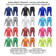 STUVCO 2IN1 DRYFIT LONG T-SHIRT SET + LEGGING PANTS 3/ 4 SPORT GYM JOGGING RUNNING UNISEX