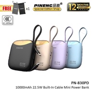 【3C Certified】Pineng PN830 10000mAh Powerbank 22.5W Fast Charging Power Bank Built in Cable PN-830PD