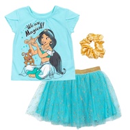 Princess Moana Frozen Girls T-Shirt Tulle Mesh Skirt and Scrunchie 3 Piece Outfit Set Toddler to Big