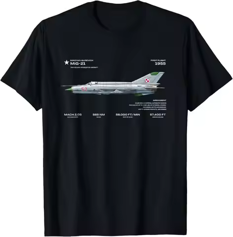 MiG-21 Fighter Jet Soviet Aircraft Design T-Shirt Short Sleeve Casual 100% Cotton Shirt