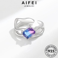 AIFEI JEWELRY 925 Moonstone 純銀戒指 Korean Accessories Cincin For Women Perempuan Square Sterling Ring Original Adjustable Perak Original Silver R899