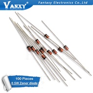 100pcs 0.5W Zener diode 500MW DO-35 1/2W BZX55C 2.4V 2.7V 3V 3.3V 3.6V 3.9V 4.3V 4.7V 5.1V 5.6V 6.2V