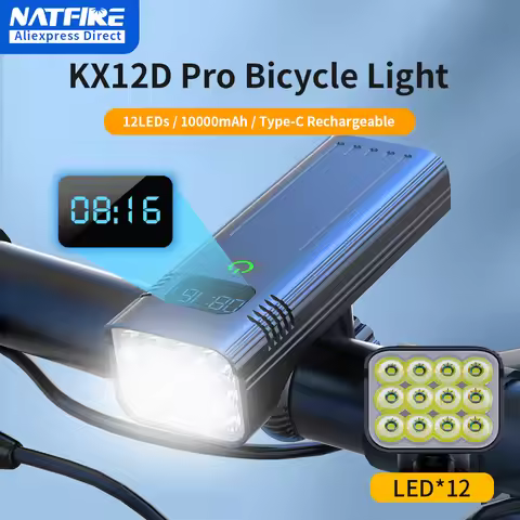NATFIRE 12 LED Bike Light High Lumen USB C Rechargeable Aluminum MTB Bicycle Light 10000mAh Power Ba