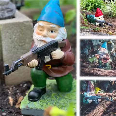 Funny Army Gnome Garden Statue Resin Desktop Lawn Ornament for Outdoor Garden Decoration Wooden Mons