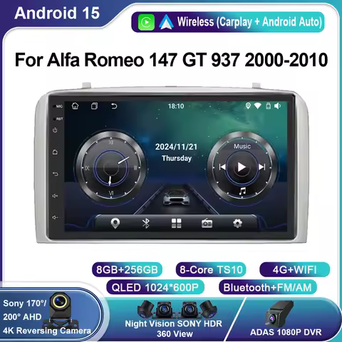 Android 15 Carplay For Alfa Romeo 147 GT 937 2000-2010 GPS Navigation Video Car Radio GPS Automotive