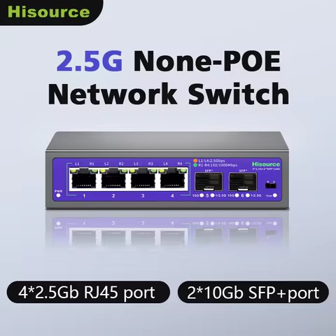 Hisource 2.5G 4 8 Port Ethernet Switch None POE Networck Switch uplink 2*10G Port for IP Camera/Wire