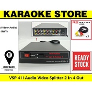 VSP 4 II Audio Video Splitter 2 In 4 Out Tv Output / For TV Audio Output / Anti-Oxidation(FREE 3RCA 