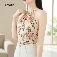 Lovito Boho Top Belakang Bertali Gaya Resort Baju Wanita Musim Bunga/Panas L137ED657