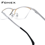 FONEX Pure Titanium Eyeglasses Frame Men Brand Design Semi-Rimless Square Glasses Japanese High-Qual