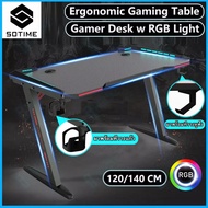 sotime โต๊ะคอมพิวเตอร์เกมมิ่ง โต๊ะอีสปอร์ต ไฟ RGB พร้อมไฟ LED โต๊ะคอมพิวเตอร์ ขารูปตัว Z ตามหลักสรีรศาสตร์ เก้าอี้