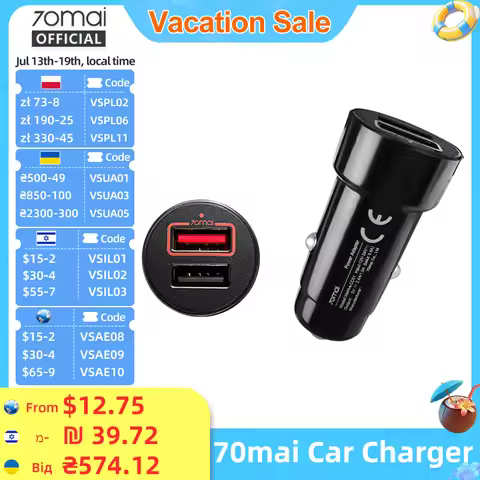70mai Dual USB Car Charge Mini 2 USB Port 70mai Car Charger 70MAI Dual USB Car Adapter for All 70mai
