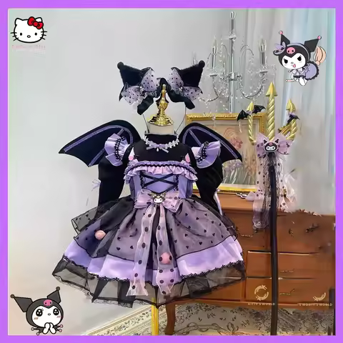 Cartoon Kuromi Girls Lolita Dress Sanrios Kawaii Princess Birthday Party Role Play Tutu Dress Costum