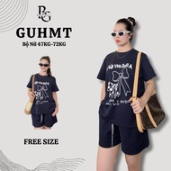 VIP9 NEW PRODUCT Korean COTTON charcoal blue thigh set with white print, long and loose fit, free si