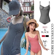 GOODFIGURE BIKINI One-Piece Swimsuit Checkered Pattern Women's Korean Style Wear It To Take A Photo 