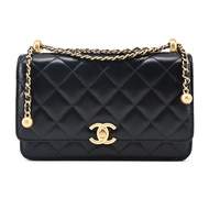 CHANEL Mini Flap Bag經典雙C LOGO雙金球小牛皮肩背/斜背包(黑色)/平行輸入