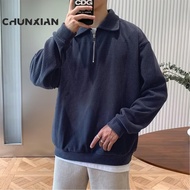 Sweater Polo Long Sleeve Men Quarter Zip Baju Lelaki Polo Korean Style Collar Polo Baju Lengan Panja