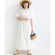 日本 Lupilien - 100%印度棉蕾絲雕花氣質短袖洋裝-白