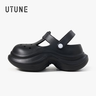 UTUNE Super Thick Sole Hole Shoes Women Lazy Half Slippers Summer Outdoor Wear Height Increase Outdo