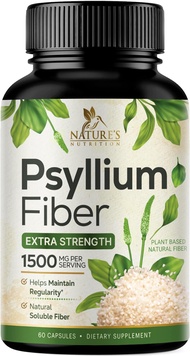 Psyllium Husk Capsules 1500mg, Natural Soluble & Insoluble Fiber Supplement Non-GMO Vegan Gluten Fre