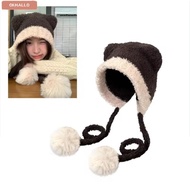 OKHALLO Ear Protection Hat, Crochet Wool Beanies Bear Hat,  Thickened Bear Ear Knitted Caps Women