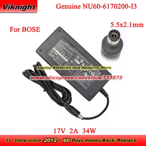 Genuine NU60-6170200-I3 AC/DC Adapter P/N 302251-001 17V 2A 34W for Bose Music Monitor M2 M3 with 5.