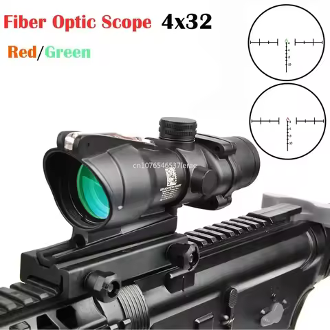High Quality 4X32 Real Fiber Red Green Illuminated Chevron Glass Etched Reticle Rifle Scope for M4/M