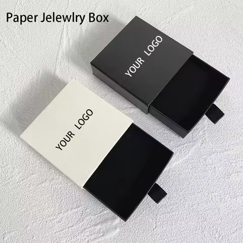 100pcs/lot Custom Logo Print Jewellry Paper Drawer Cardboard Boxes Personalized Luxury Earings Ring 