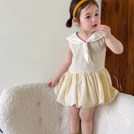 Available (Jianlin) Short-Sleeved Sailor Collar Plaid Dress for Girls Korean Style