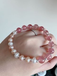 草莓晶 珍珠 925 銀 手環 手鍊 手珠 人緣款