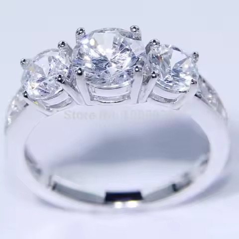 Three-stone Lab Diamond Ring 10KT White Gold Engagement Wedding Rings for Women Men Jewelry