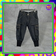 Second-Hand BIGI Dark Blue Denim Stiff Stitching Pocket Drawstring Low-Waist 29 Shorts F620 [Mentaik