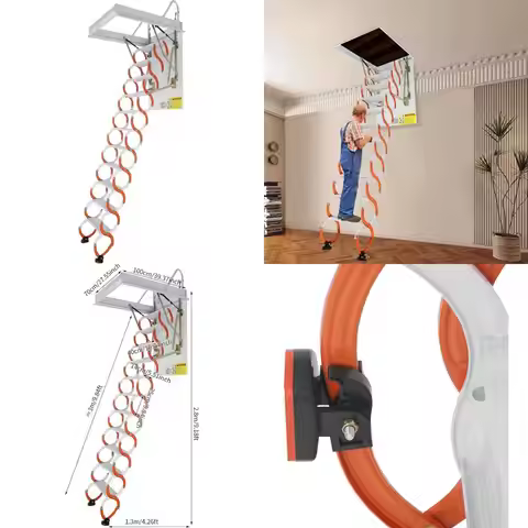 9ft folding steel attic ladder with 661lb load capacity and pull-down system