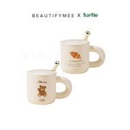 [ BEAUTIFYMEE x TURTLE ]  Teddy Bear/ Croissants Ceramic Mug Coffee Cup Daily Mugs with Lid and Spoon