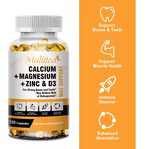 Mulittea Calcium Magnesium Zinc Capsules with Vitamin D3 for Strong Bones & Nervous System Health & 