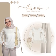 One Set 3in1 Trendy | Suit Wanita Look | Sweater + Pants + Hijab | Coffee Outfit - CM256N