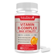 Mulittea Kapsul Vitamin B Kompleks (B12, B1, B2, B3, B5, B6, B7, B9, Asid Folik & Biotin) Mengurangk