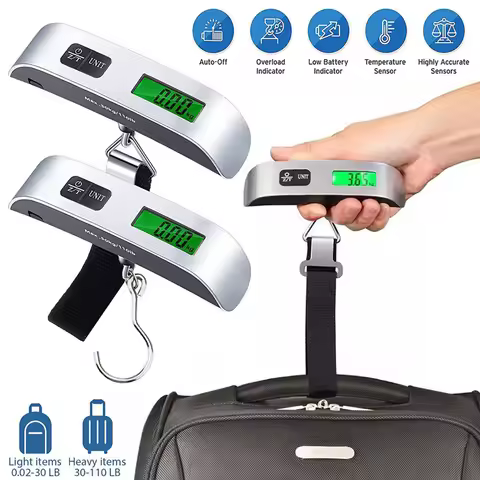 110lb/50kg Portable Scale Electronic Hanging Luggage Scale Digital LCD Display Suitcase Scale Travel