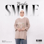 KSDARA - SMILE EMBROIDERED T-SHIRT, 7/ sleeve t-shirt, 8 smile embroidery motif, combed 24s, women t