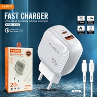 TC Fast Charging Adapter 1 port PD 1 port USB 20 watt Cheap F-55C FLECO Free PD C to C cable